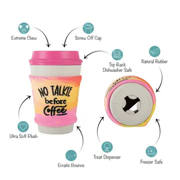No Talkie Before Coffee Rubber/Plush Dog Toy