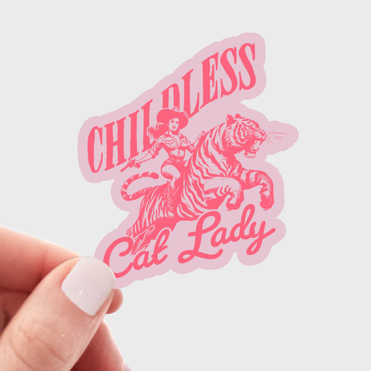 Childless Cat Lady Sticker - cowgirl, tiger, feminist
